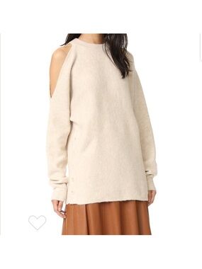 Tibi Women's Oatmeal Open Shoulder Sweater